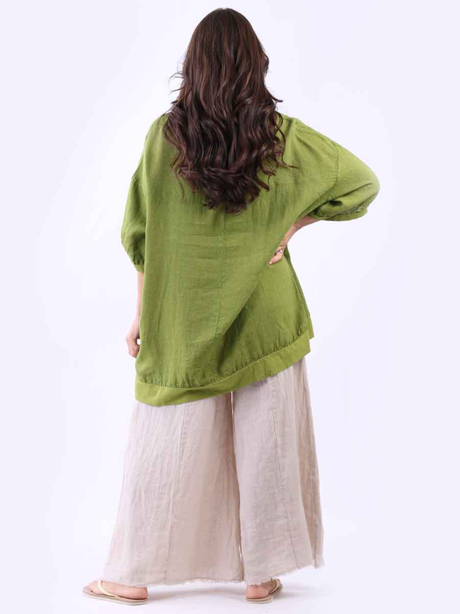Women Oversized Dipped Hem Linen Top