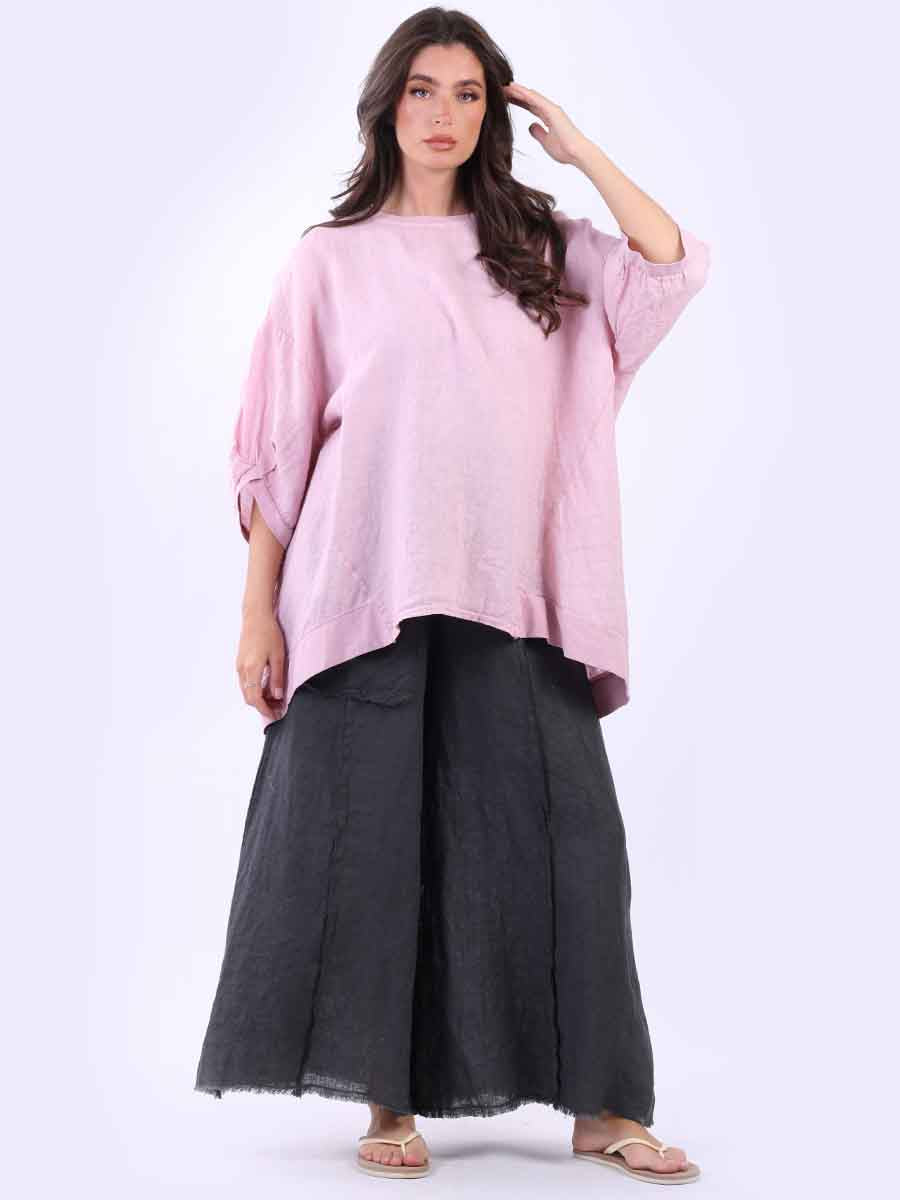 Women Oversized Dipped Hem Linen Top