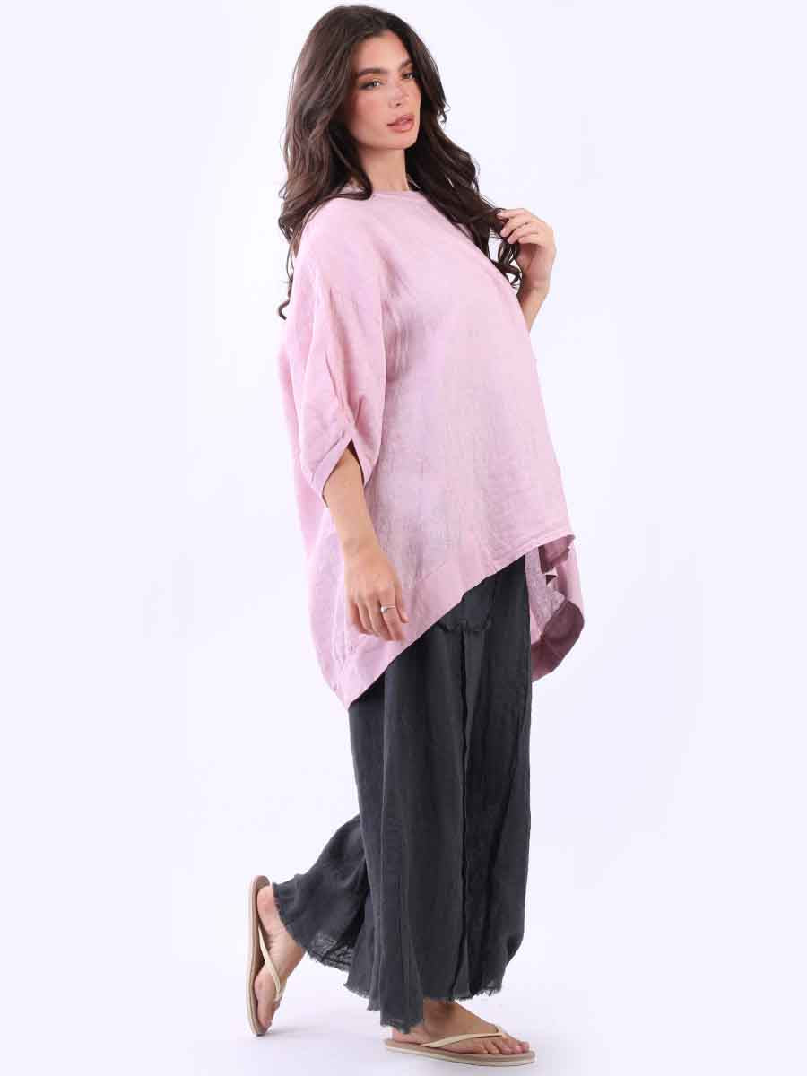 Women Oversized Dipped Hem Linen Top