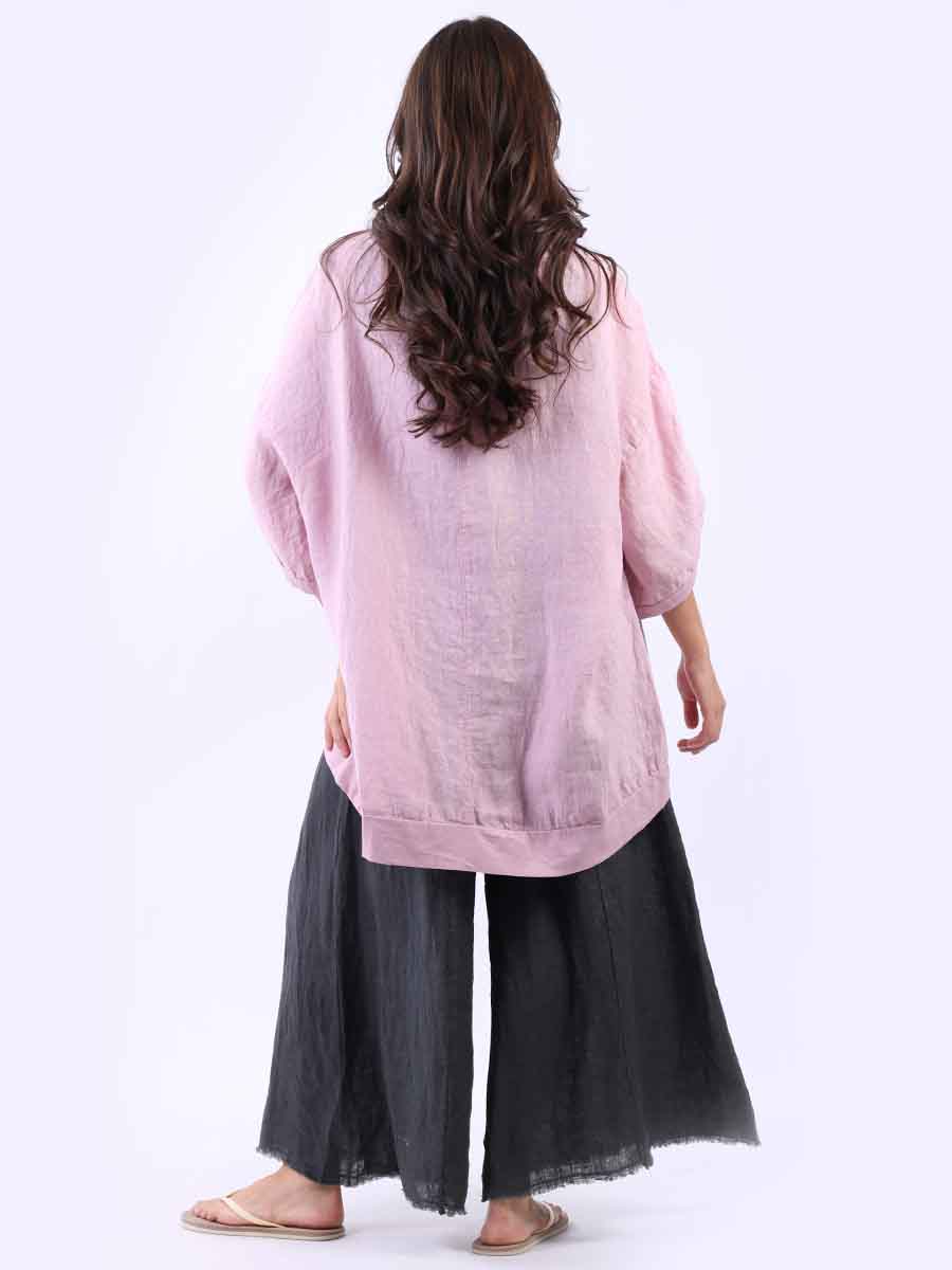 Women Oversized Dipped Hem Linen Top