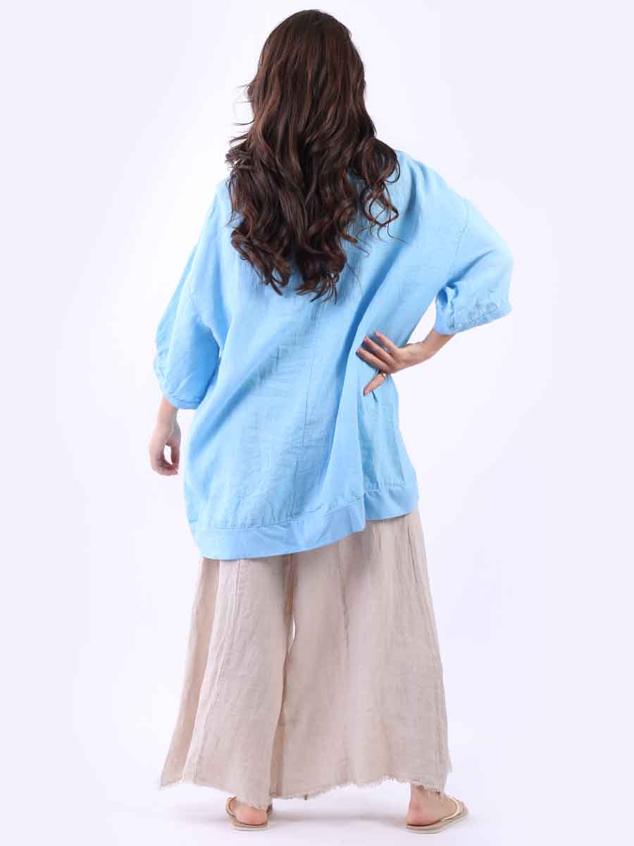 Women Oversized Dipped Hem Linen Top