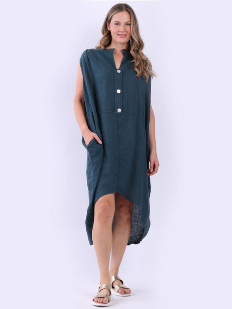 Plus Size Plain Linen Hi-Lo Tank Dress