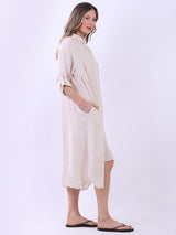 Plain Linen Midi Shirt Dress