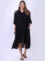 Solid Linen Dress Black