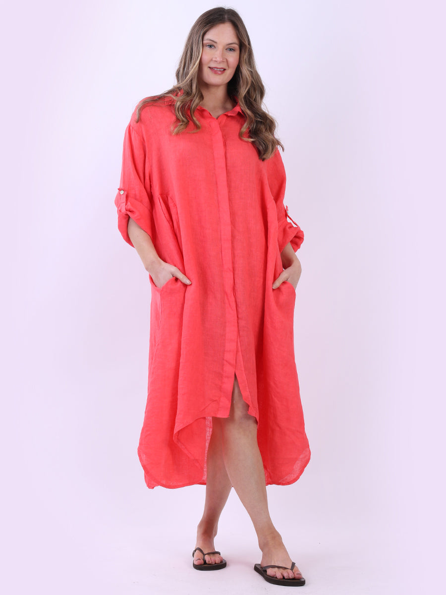 Solid Linen Dress Coral