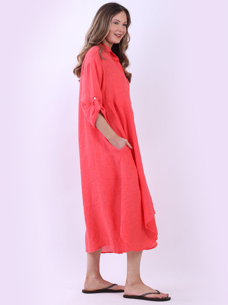 Plain Linen Midi Shirt Dress