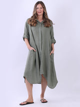 Solid Linen Dress Khaki