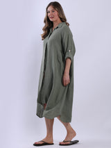 Plain Linen Midi Shirt Dress