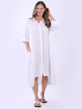 Solid Linen Dress White