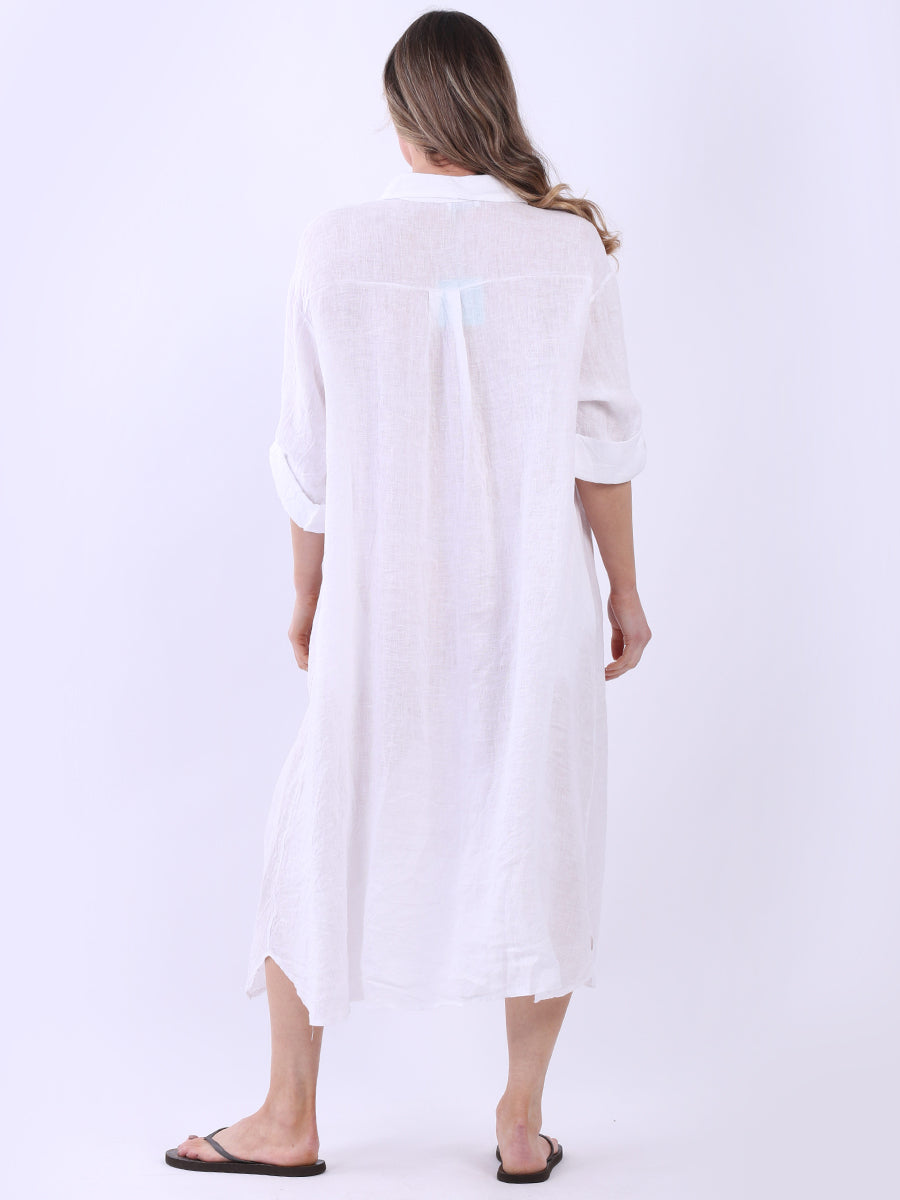 Plain Linen Midi Shirt Dress