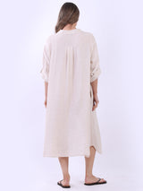 Plain Linen Midi Shirt Dress