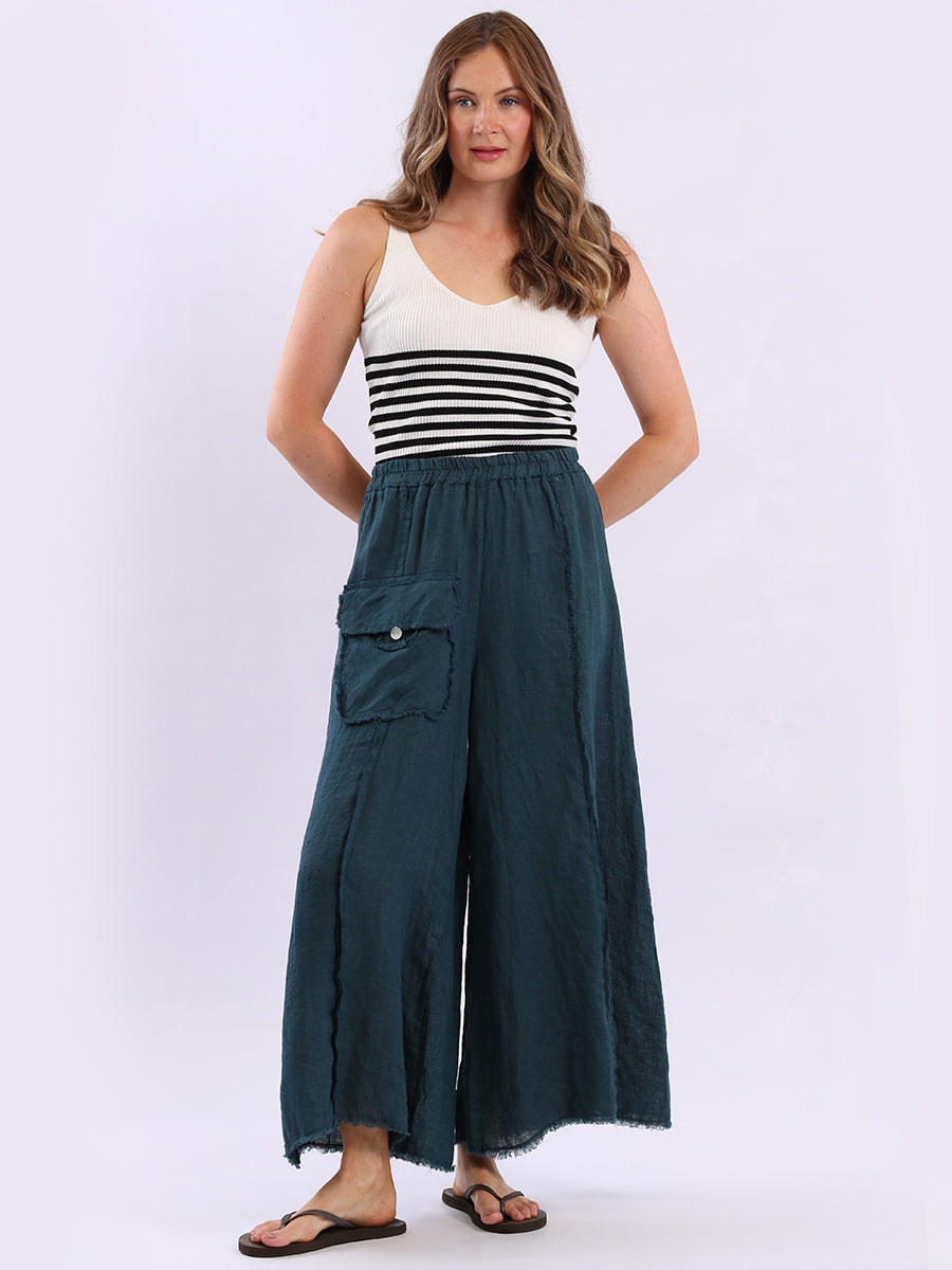Raw Edge Wide Leg Linen Trouser