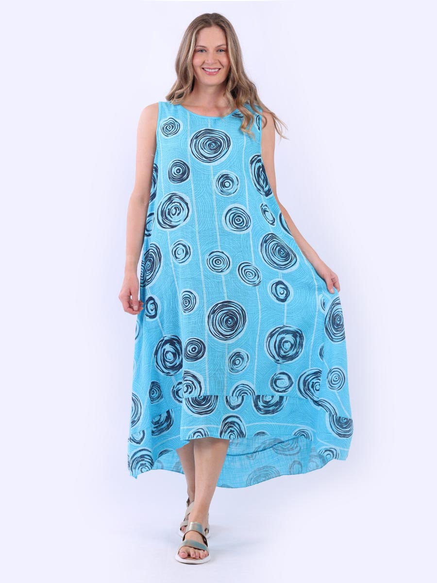 Spiral Plus Size Wide Straps Hi Lo Cotton Dress Azure One Size UK Fit 12 18