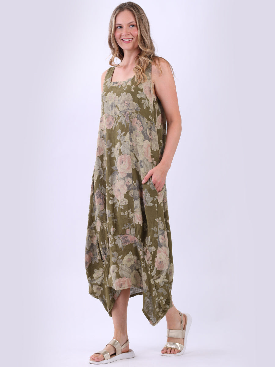 Sleeveless Linen Floral Maxi Tank Dress
