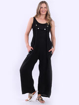 Plus Size Shoulder Straps Plain Linen Jumpsuit