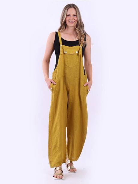 Plus Size Shoulder Straps Plain Linen Jumpsuit