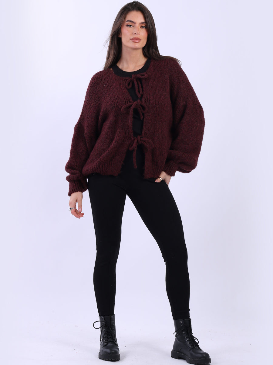Solid Crop Cardigan Wine