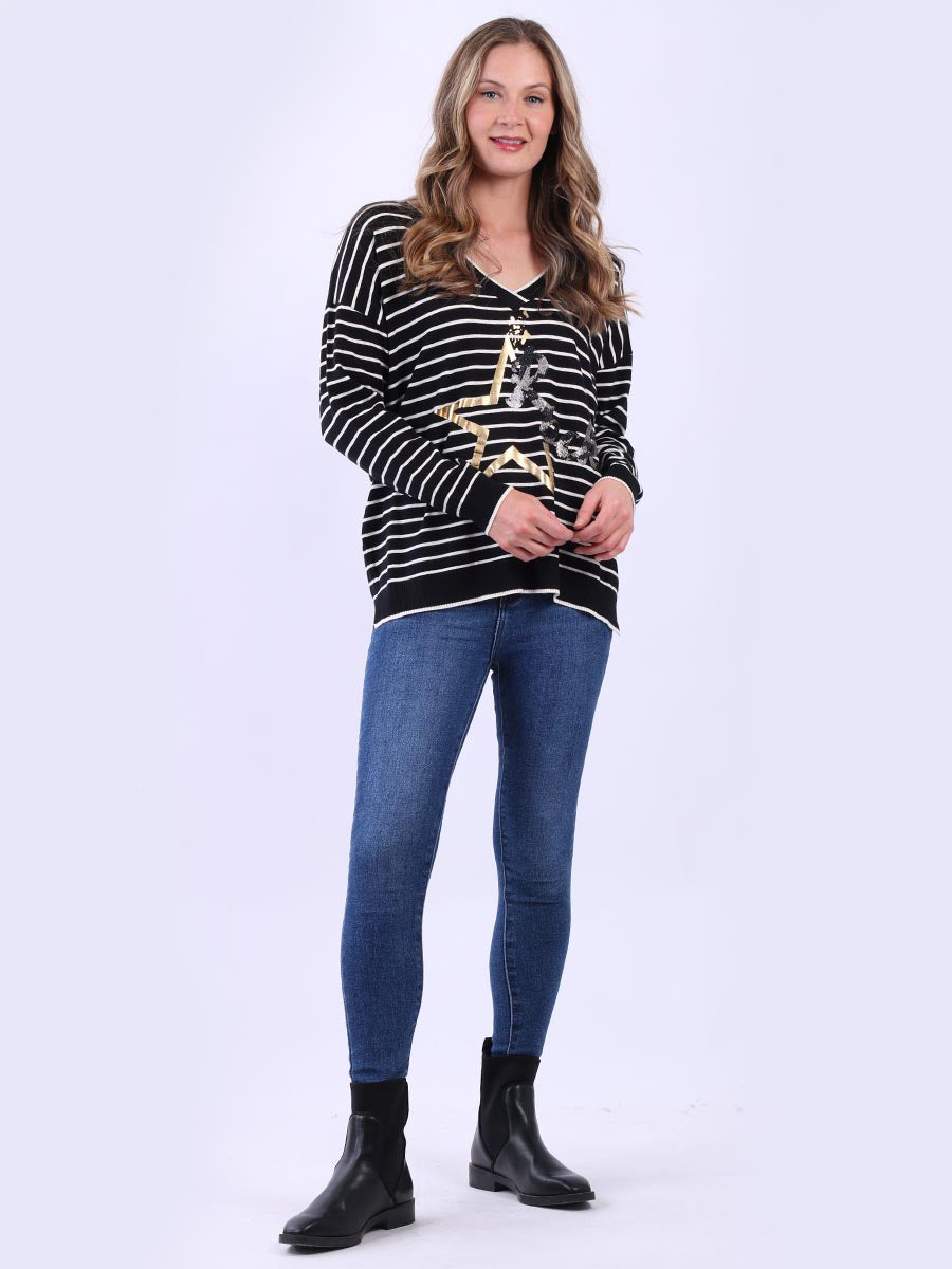 Stripy Crop Top Black