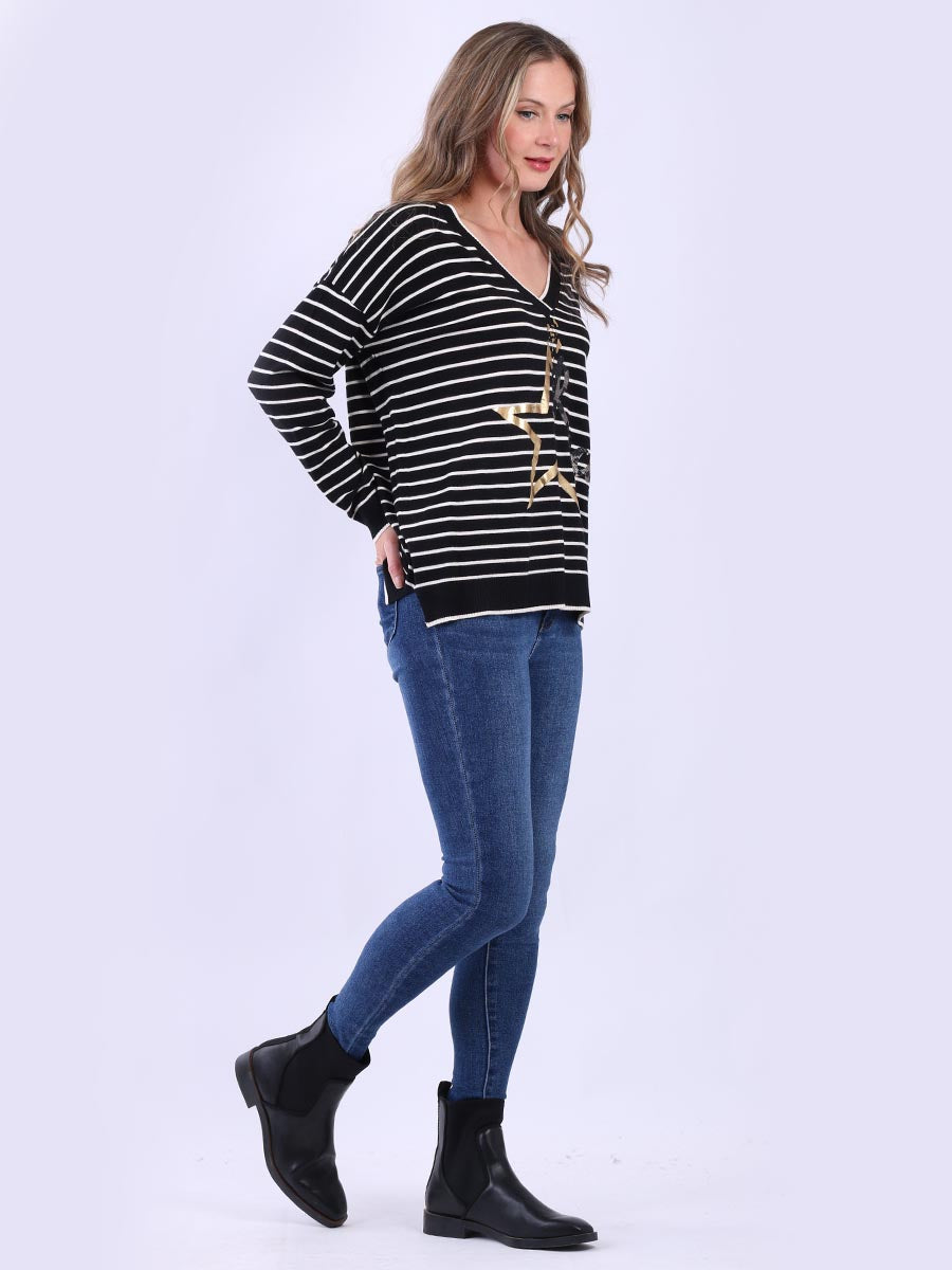 Foil Rock Star Salogan Stripy Crop Top