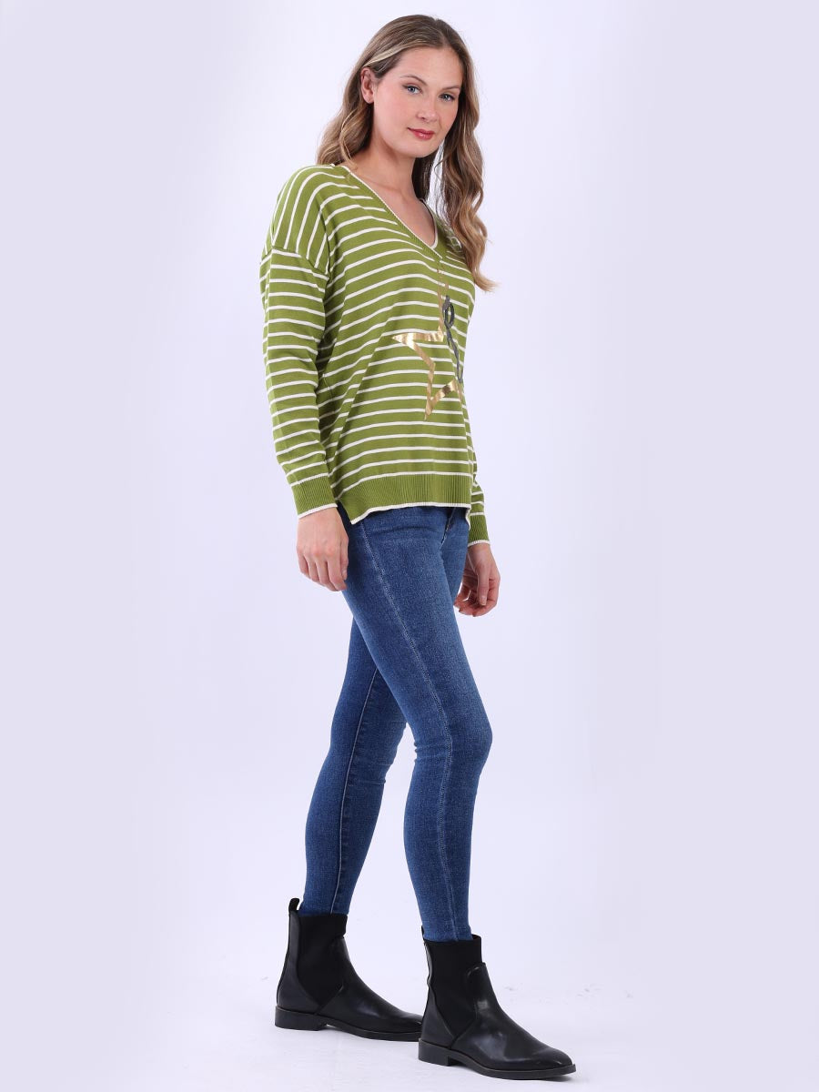 Foil Rock Star Salogan Stripy Crop Top