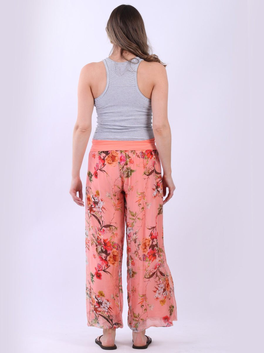 Women Floral Print Two Layered Silk Harem Trouser
