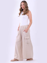 Linen Wide Leg Flap Pockets Trouser