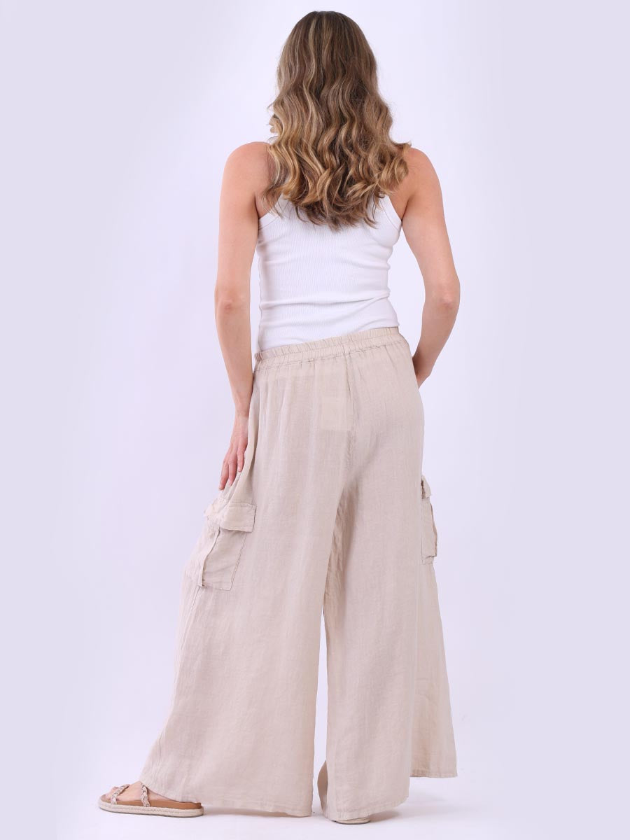 Linen Wide Leg Flap Pockets Trouser