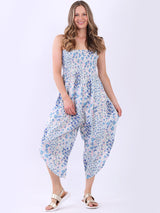 Ladies Floral Print Tulip Hem Smocked Tube Jumpsuit