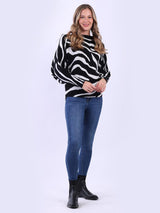 Zebra Print Knitted Batwing Crop Jumper