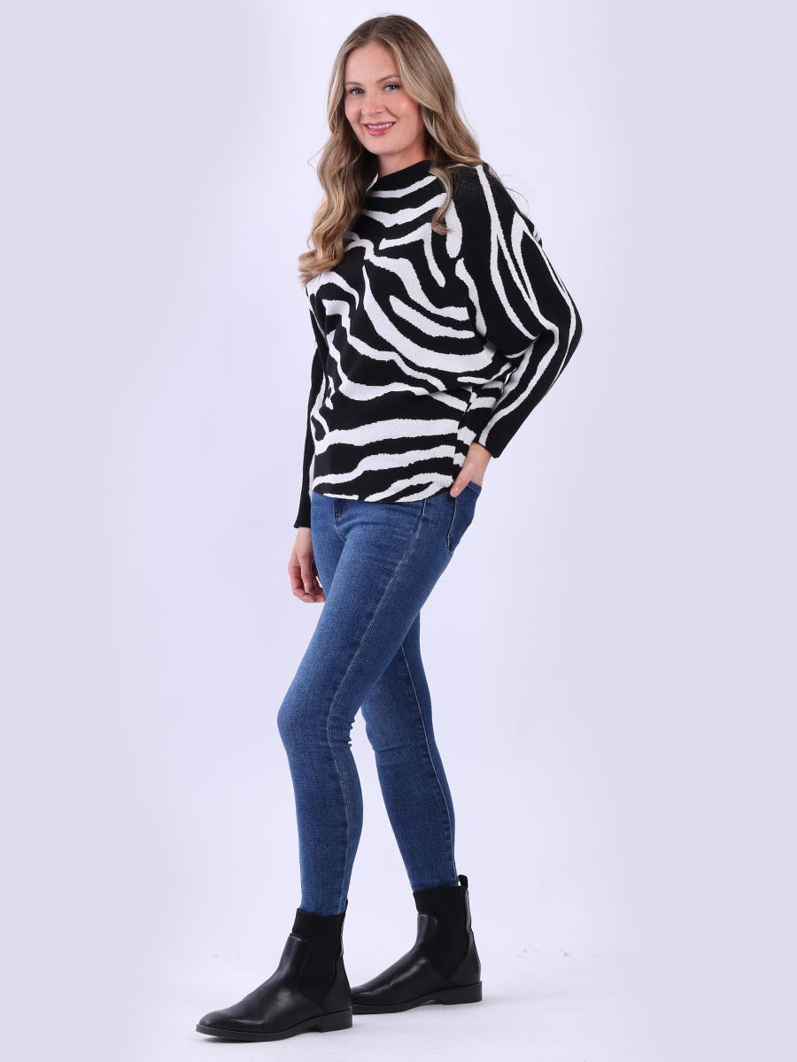 Zebra Print Knitted Batwing Crop Jumper