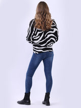 Zebra Print Knitted Batwing Crop Jumper