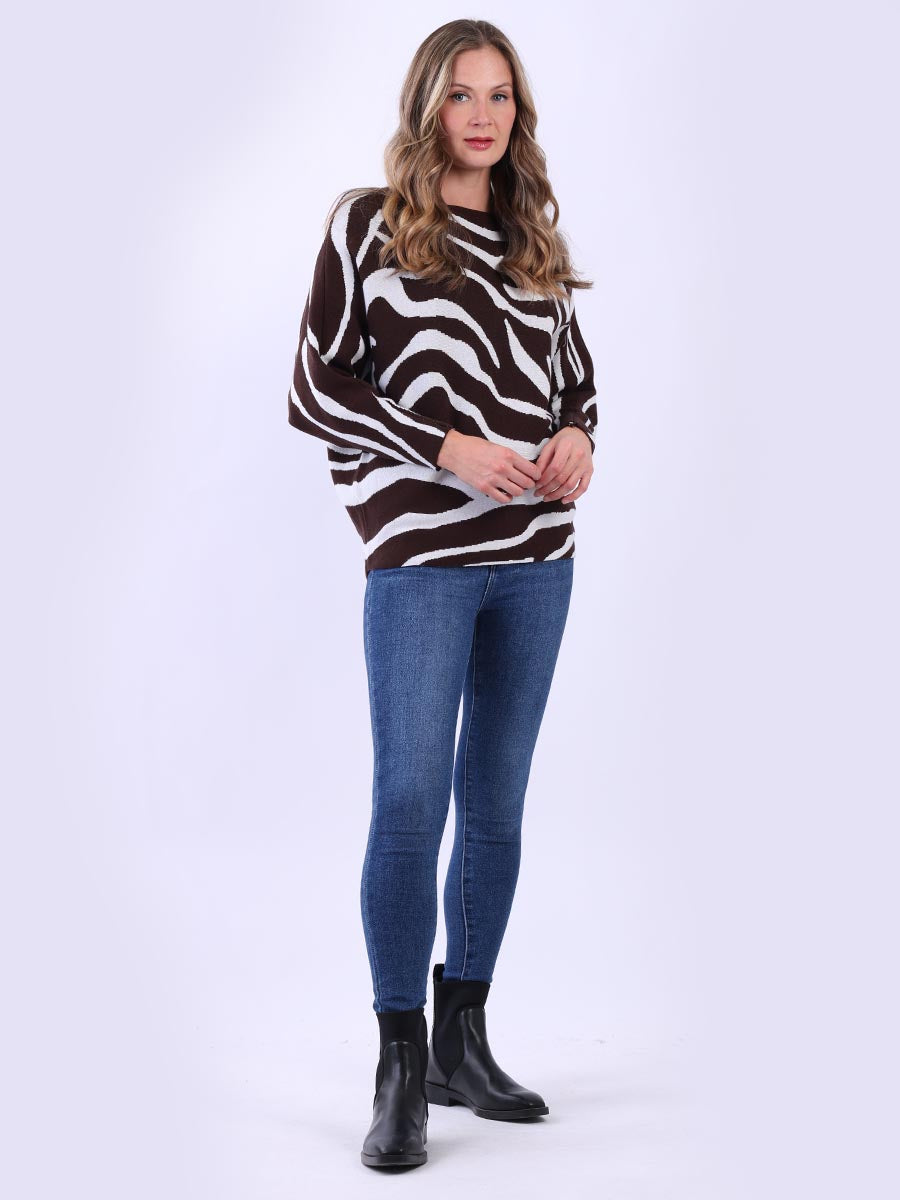 Zebra Print Knitted Batwing Crop Jumper