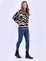 Zebra Print Knitted Batwing Crop Jumper