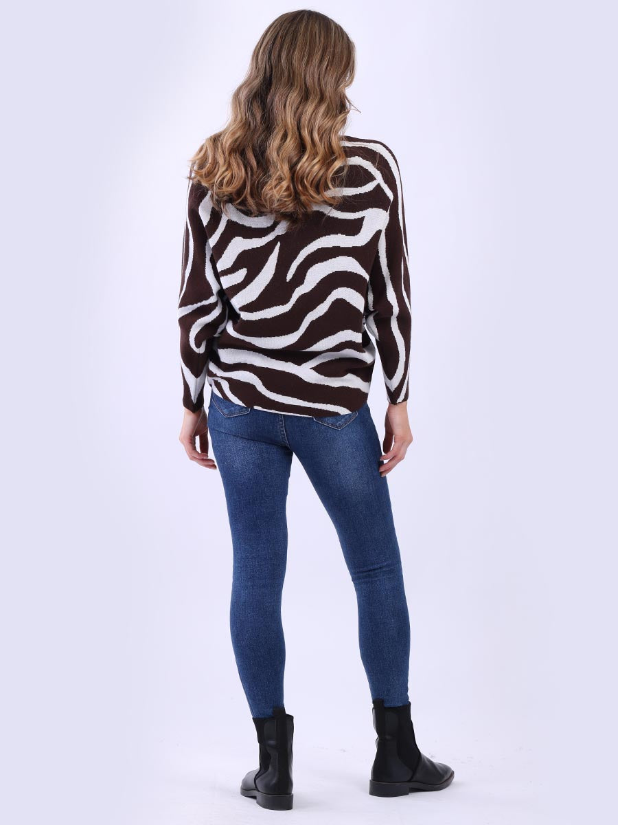 Zebra Print Knitted Batwing Crop Jumper