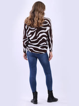 Zebra Print Knitted Batwing Crop Jumper