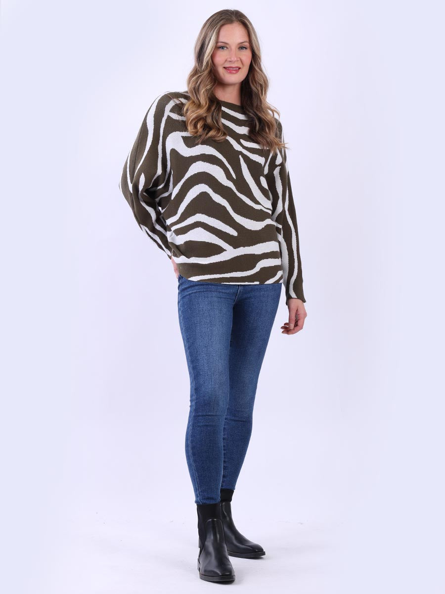 Zebra Print Knitted Batwing Crop Jumper