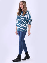 Zebra Print Knitted Batwing Crop Jumper