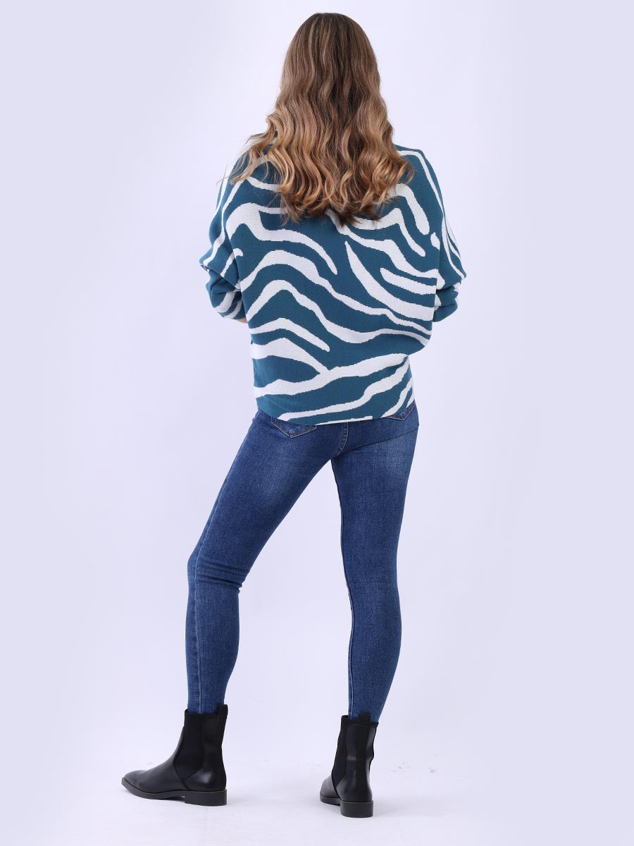 Zebra Print Knitted Batwing Crop Jumper