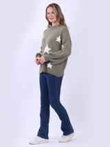 Chunky Wool Knit Star Print Crop Jumper