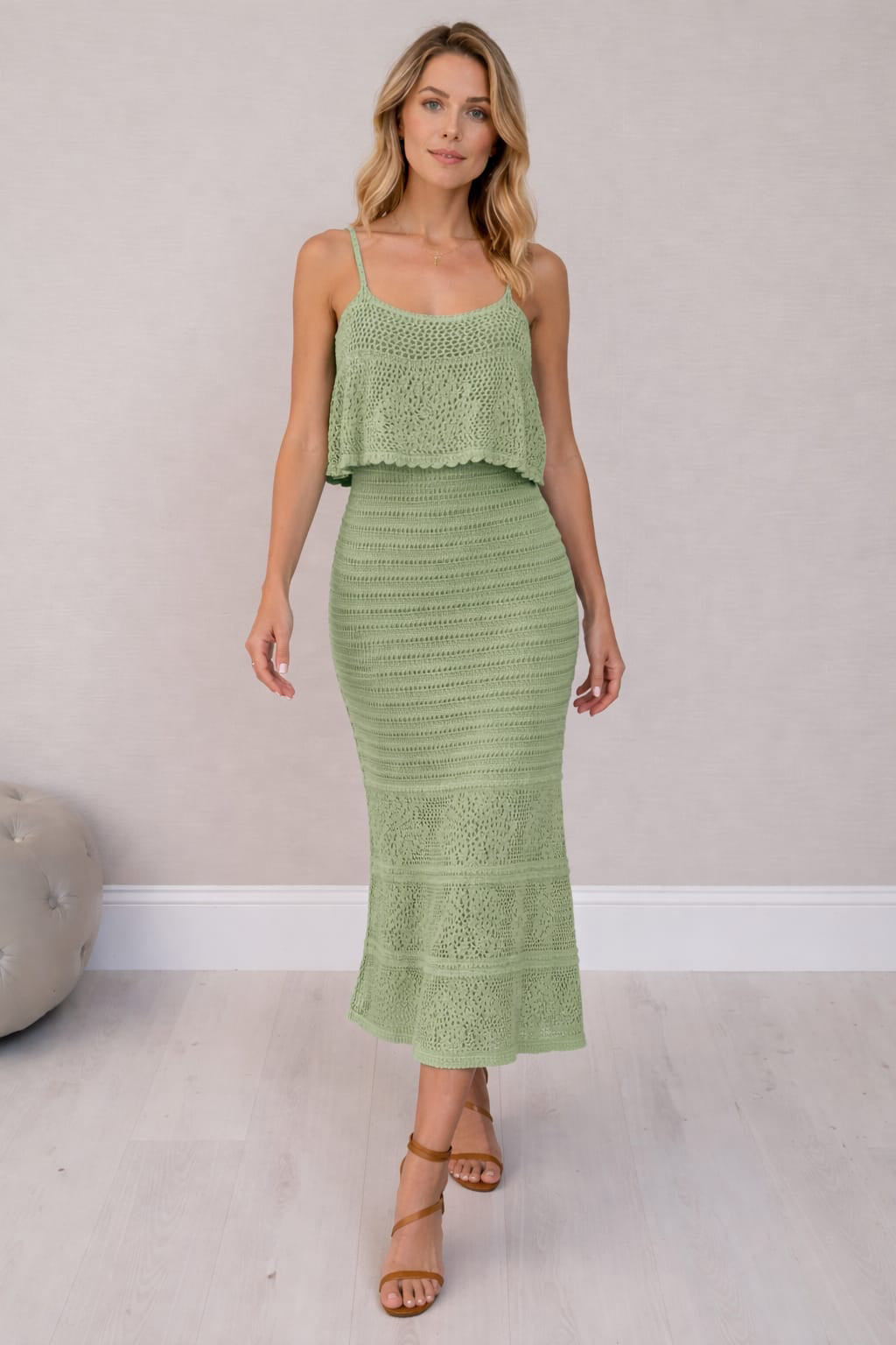 Crochet Maxi Dress Lime Green