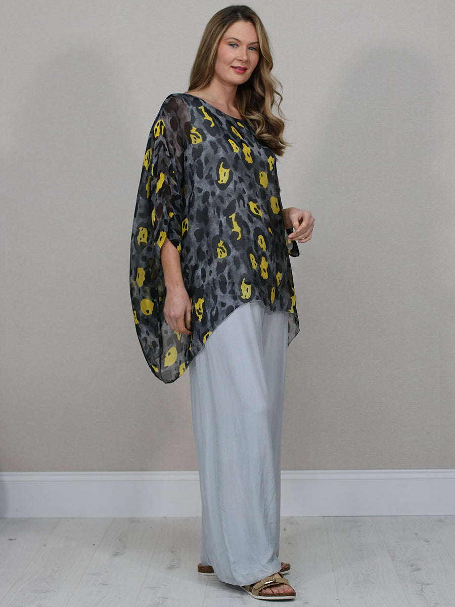 Plus Size Leopard Batwing Silk Top