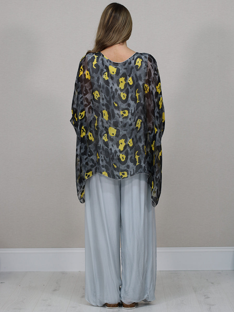 Plus Size Leopard Batwing Silk Top