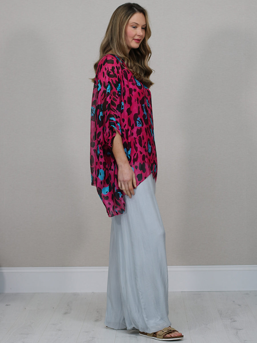 Plus Size Leopard Batwing Silk Top