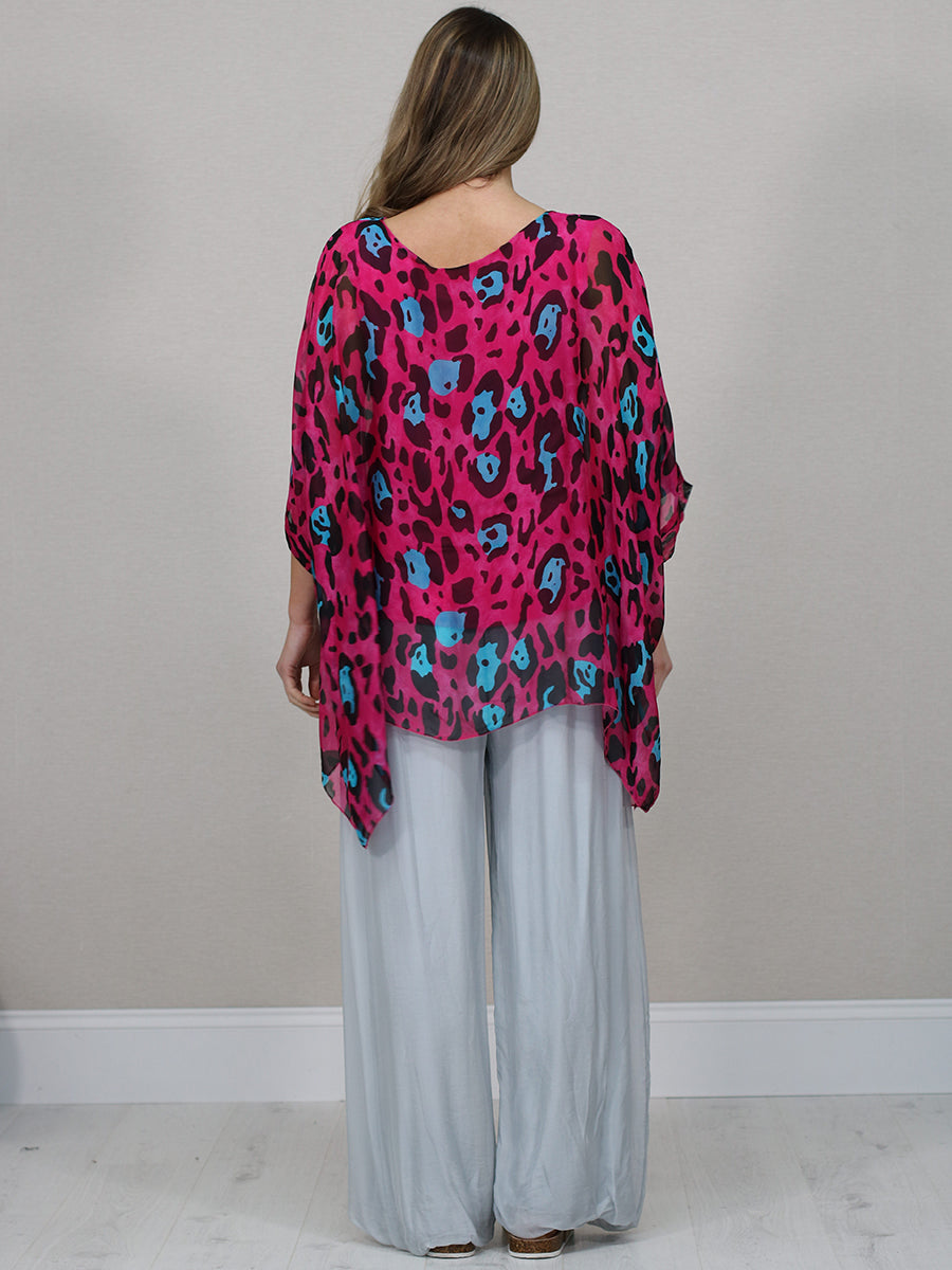 Plus Size Leopard Batwing Silk Top