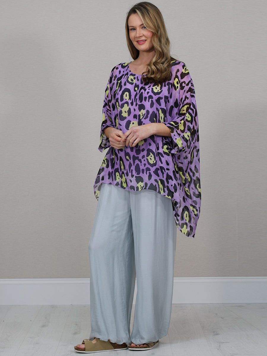 Plus Size Leopard Batwing Silk Top