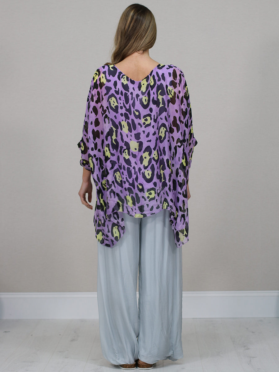Plus Size Leopard Batwing Silk Top