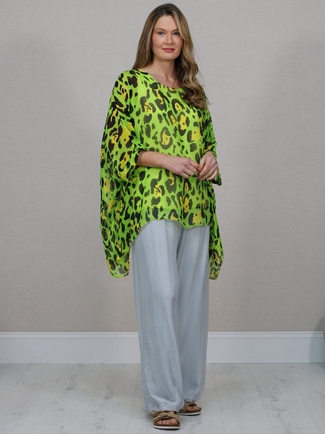 Oversized Silk Top Lime Green
