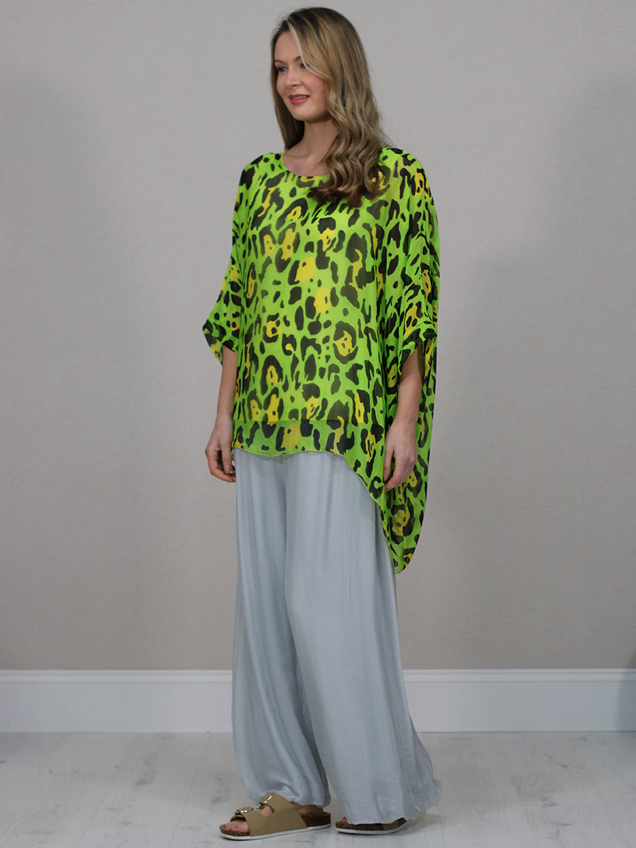 Plus Size Leopard Batwing Silk Top