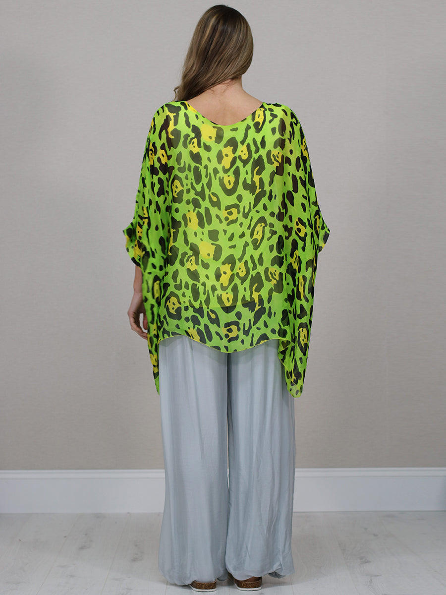 Plus Size Leopard Batwing Silk Top