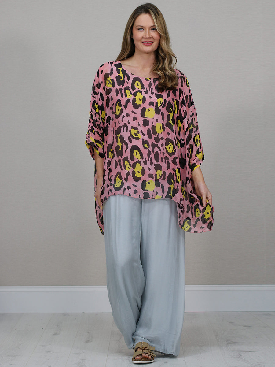 Plus Size Leopard Batwing Silk Top